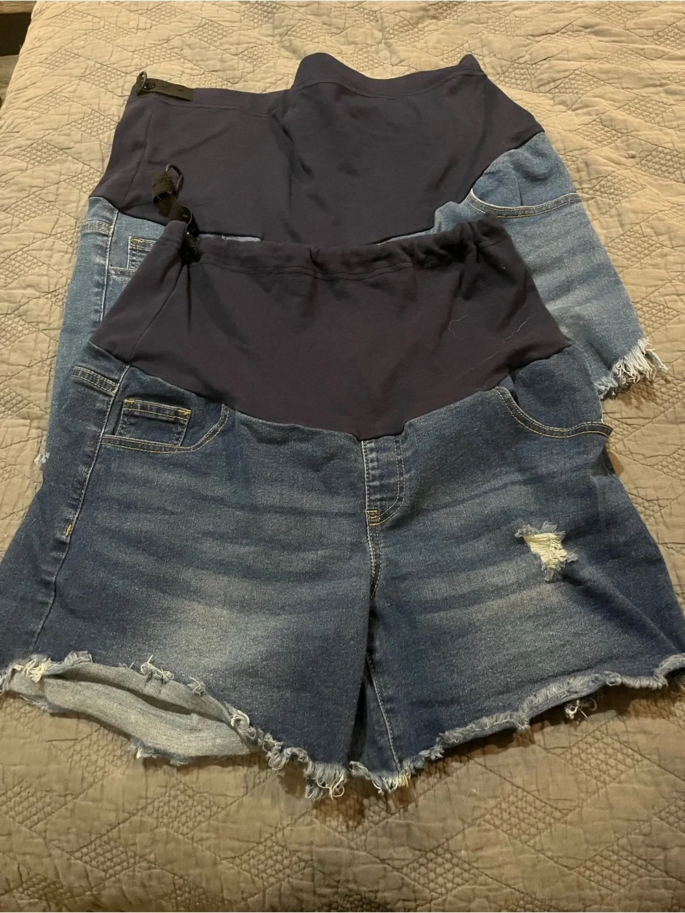 Maternity Dark Blue Distressed Denim Shorts with Stretch Waistband